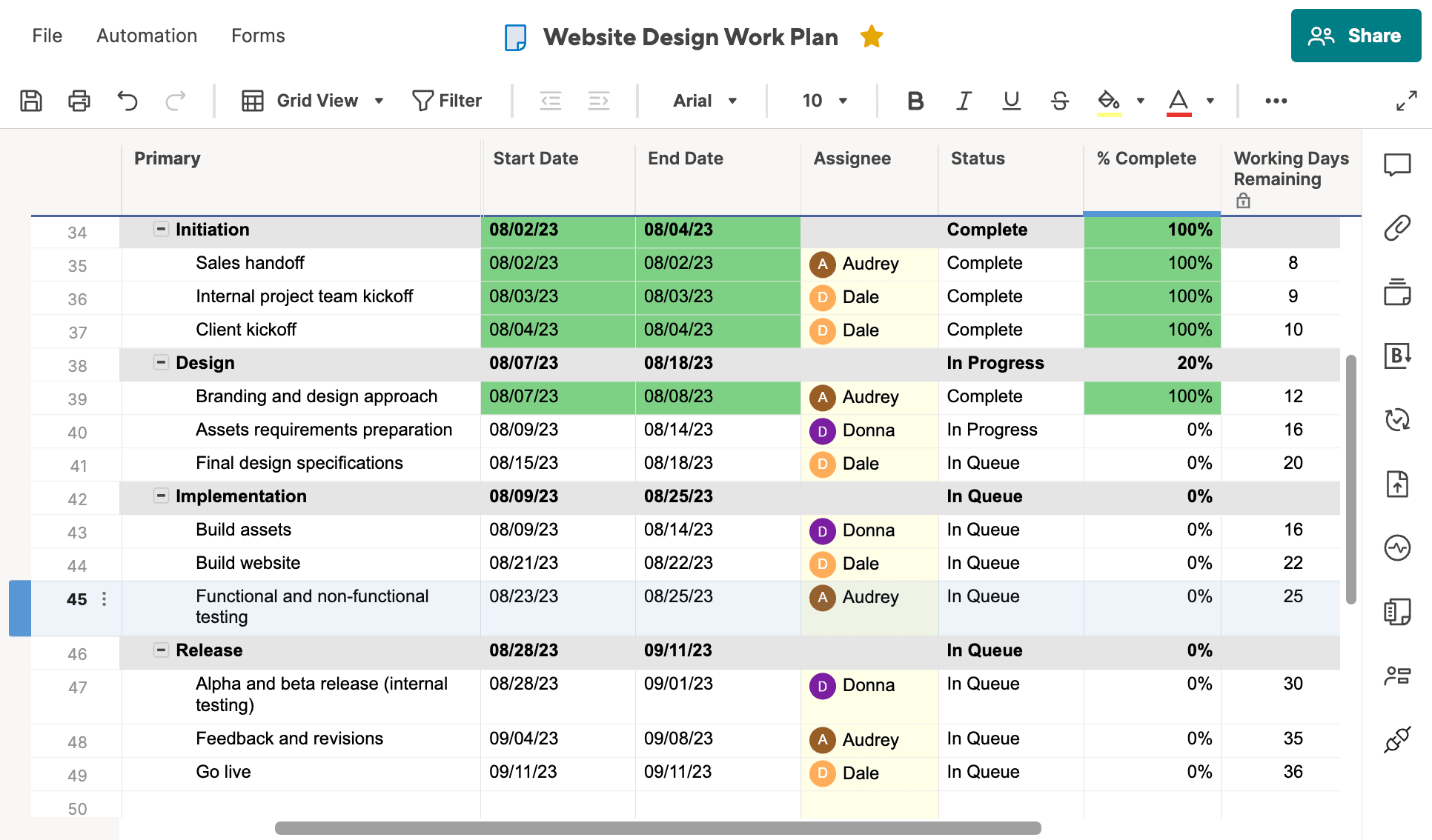 Smartsheet board