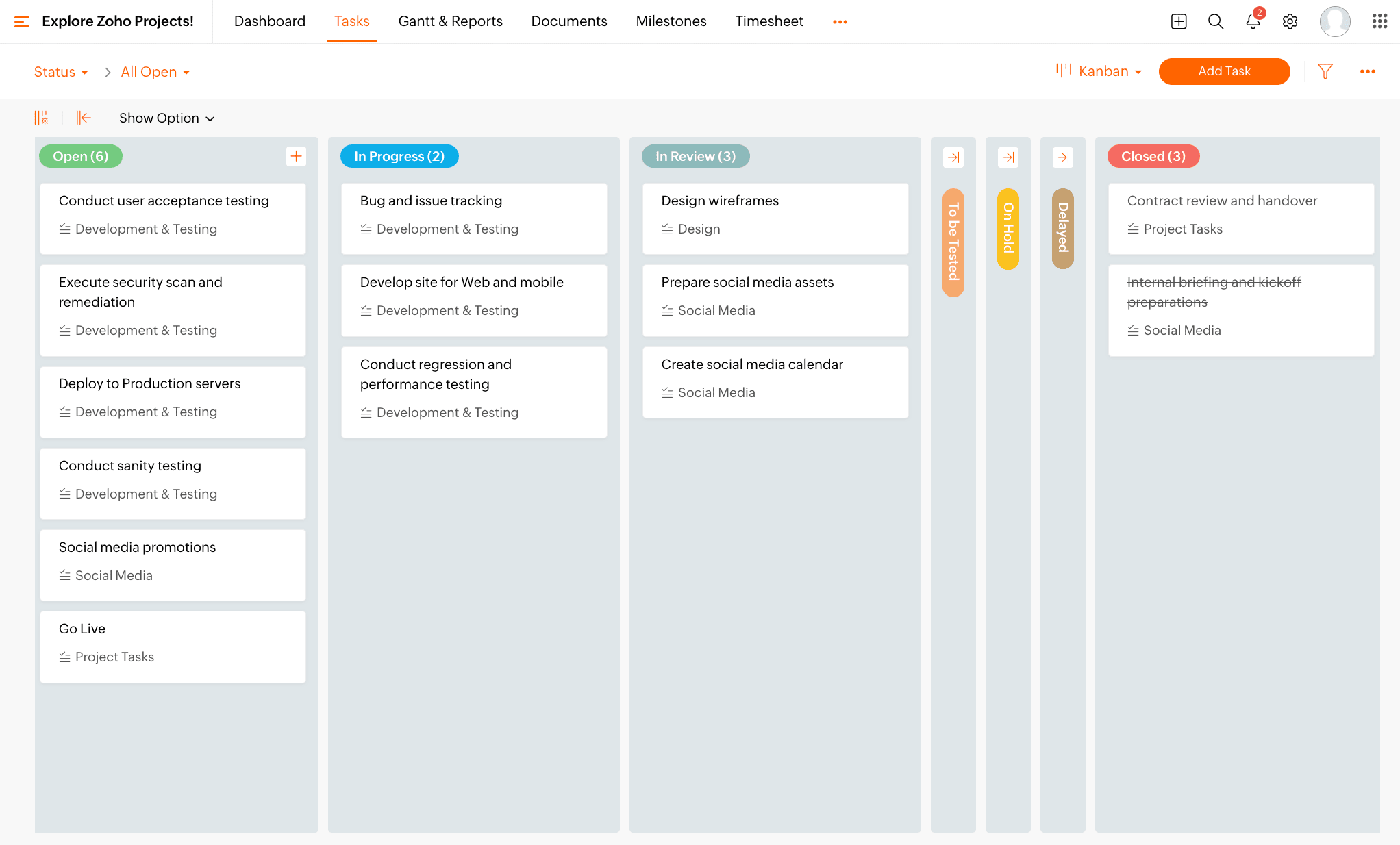 Zoho project board