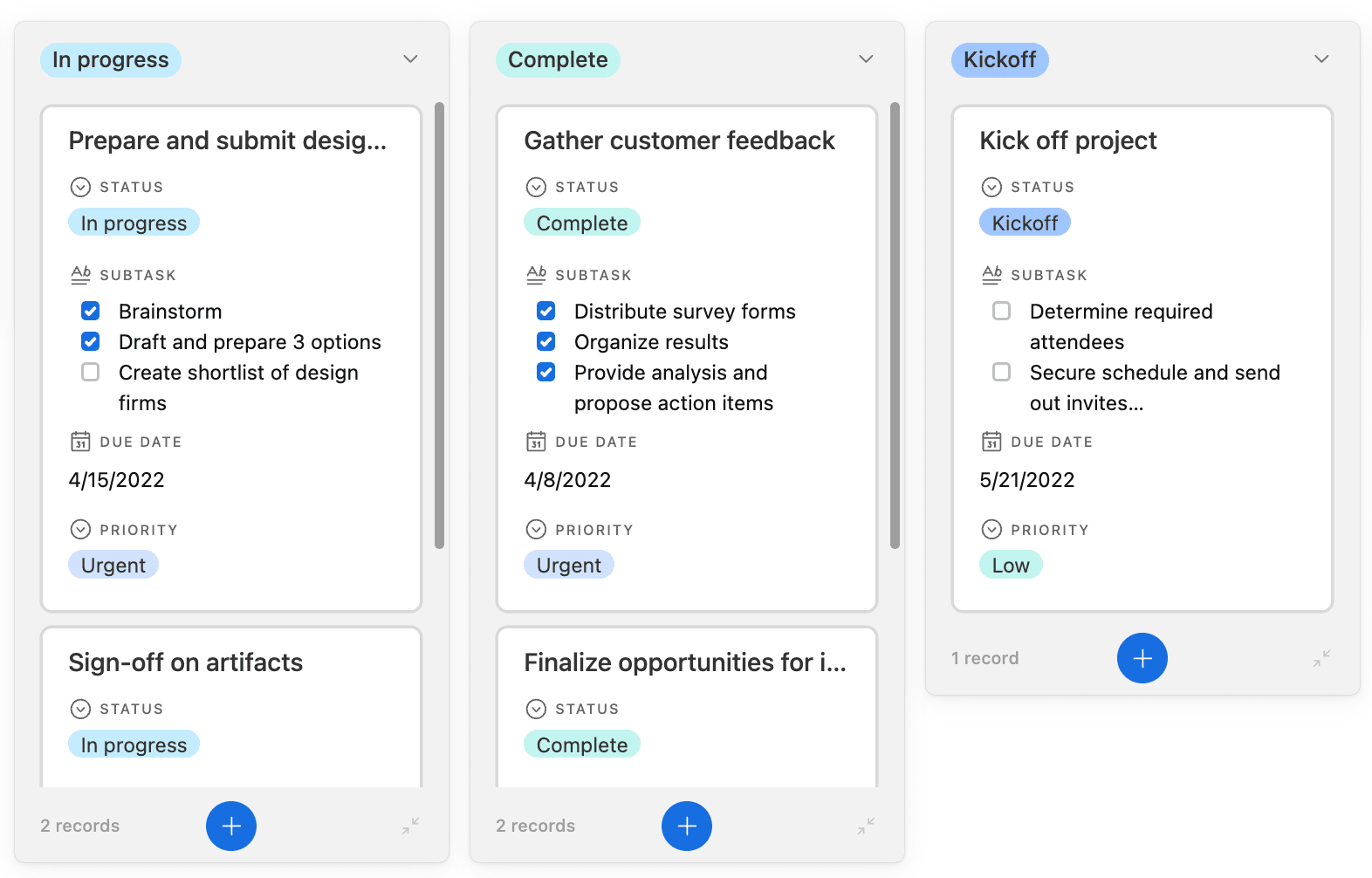 Airtable project board