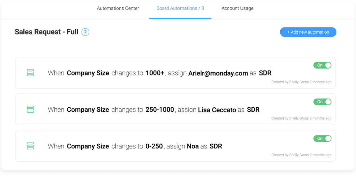 monday.com's sales request automation recipe
