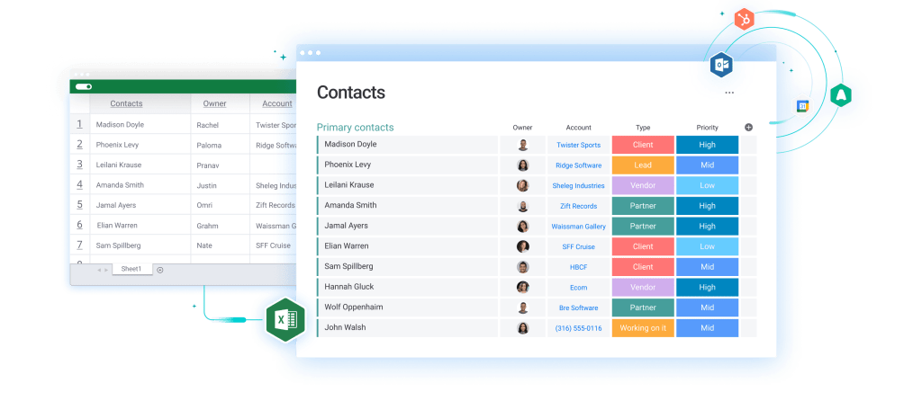 A screenshot of monday sales CRM for startups showing how to import data such as contact details to streamline customer relationship management. 